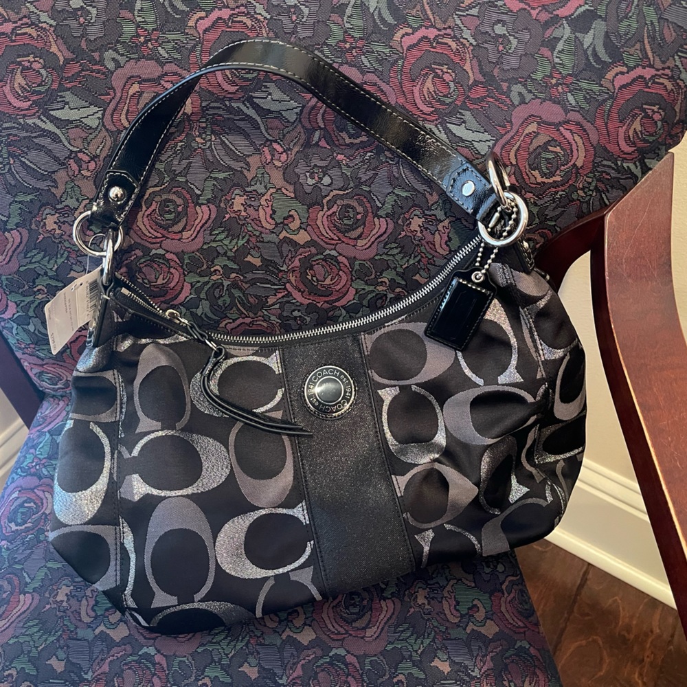 Coach bag black and silver
